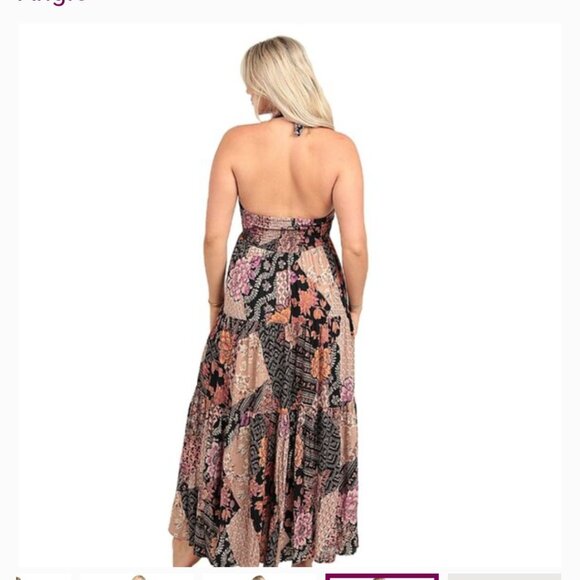 Angie black and pink patchwork halter maxi dress size large nwt - Picture 4 of 5